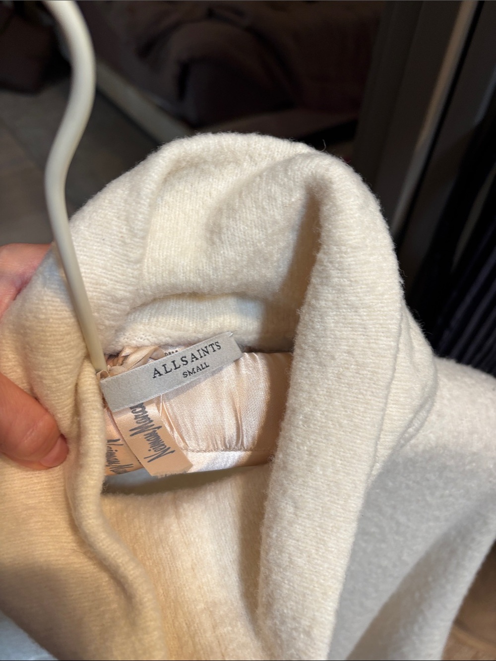 Cream Turtleneck Oversized Sweater asymmetrical All Saints - Picture 10 of 12